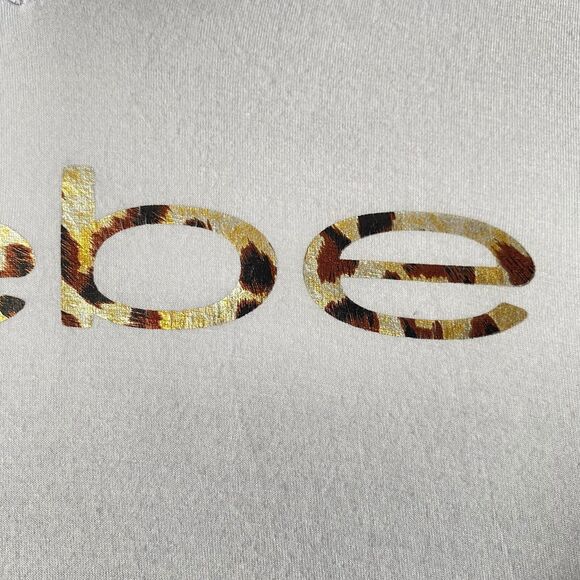 Bebe T Shirt Womens Large White Animal Print Reflective Logo Mesh Shoulders Read - Picture 5 of 15